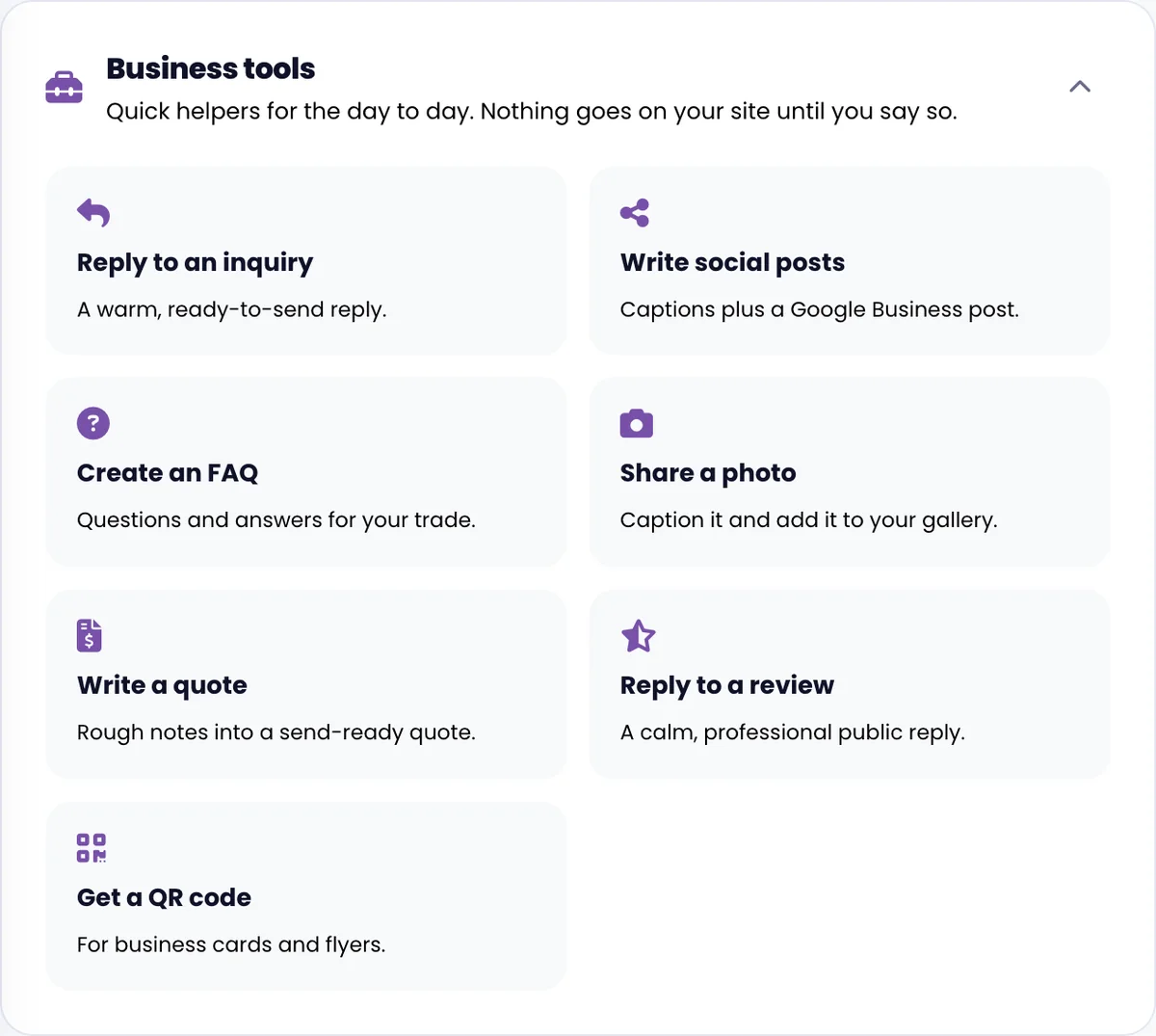 The business tools section