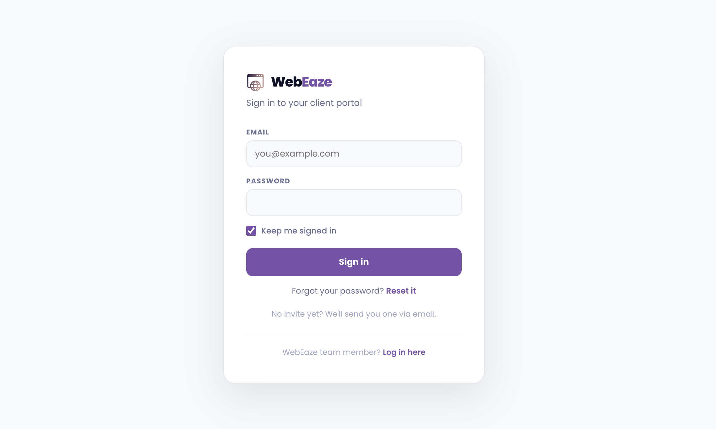 The portal login screen showing the email and password fields