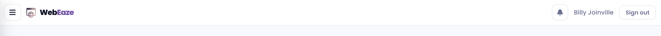 The portal navigation bar showing the hamburger menu, notifications bell, and sign out button