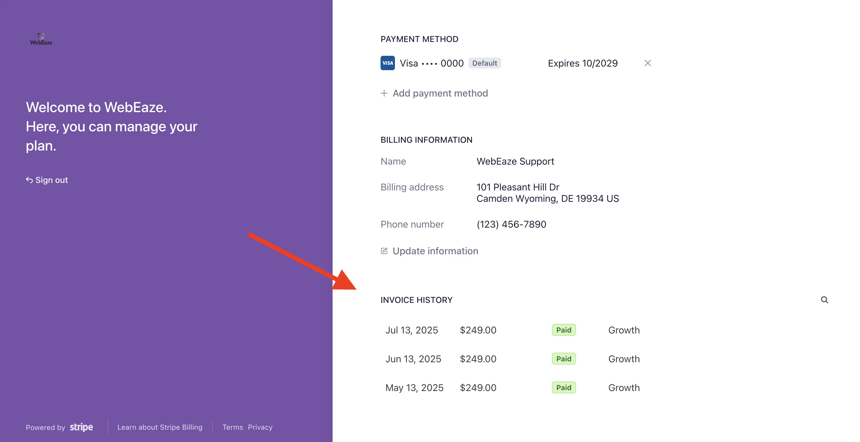 Stripe Invoices Screenshot