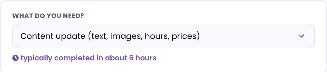 The current turnaround for a request type, shown live in the portal