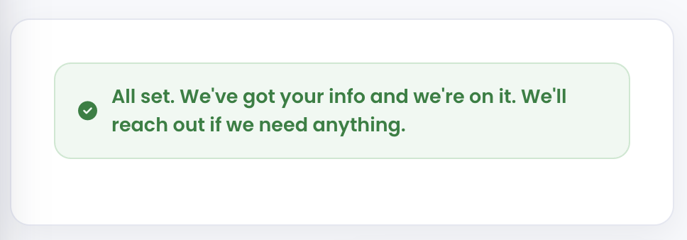 Site Setup confirmation email screenshot