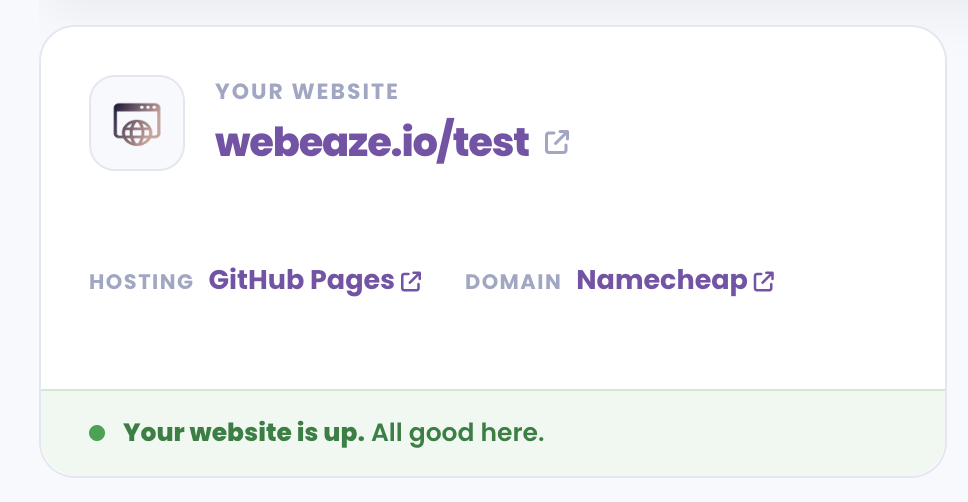 Site is up status in the WebEaze Client Portal