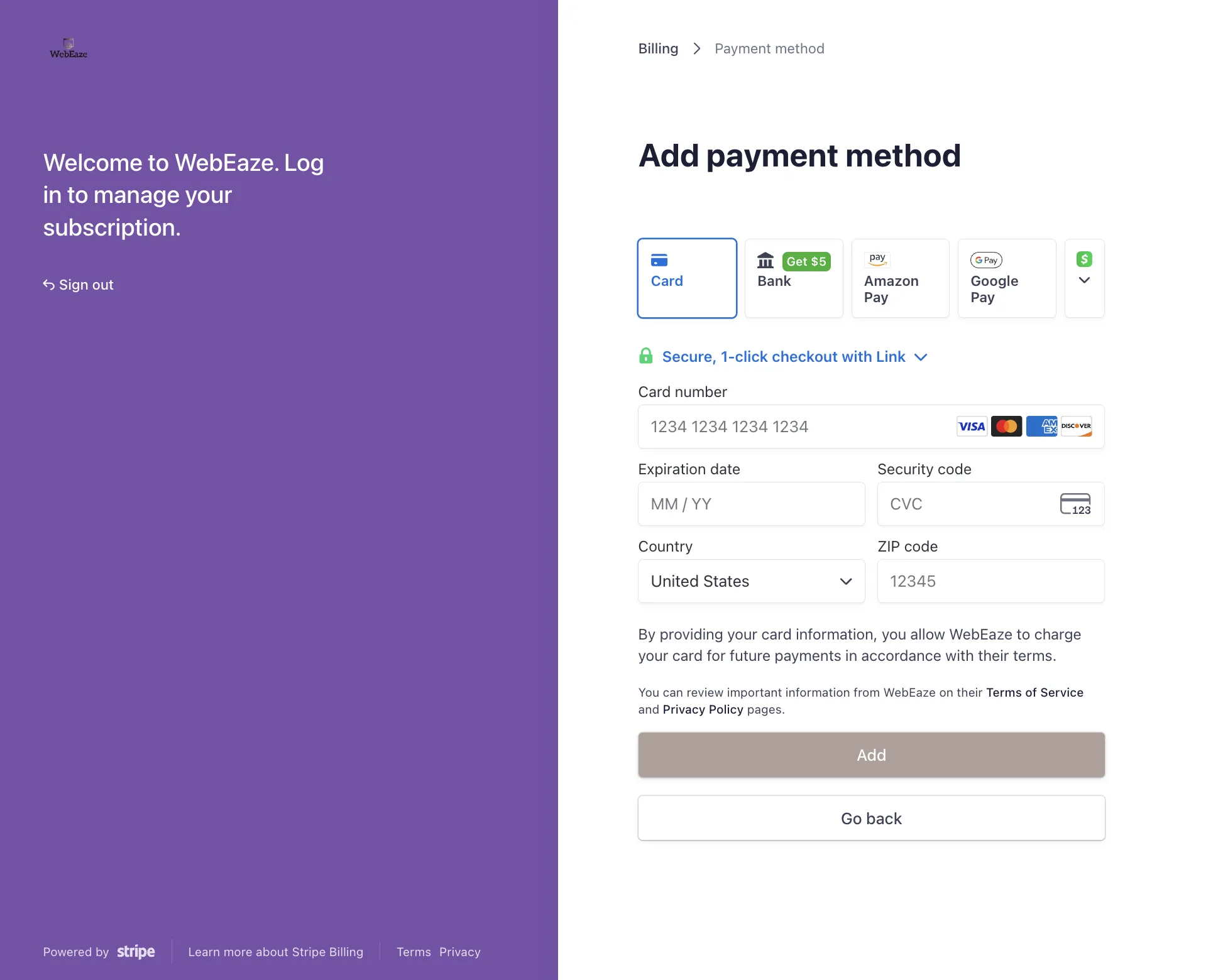 Update Billing Info Additional Screenshot