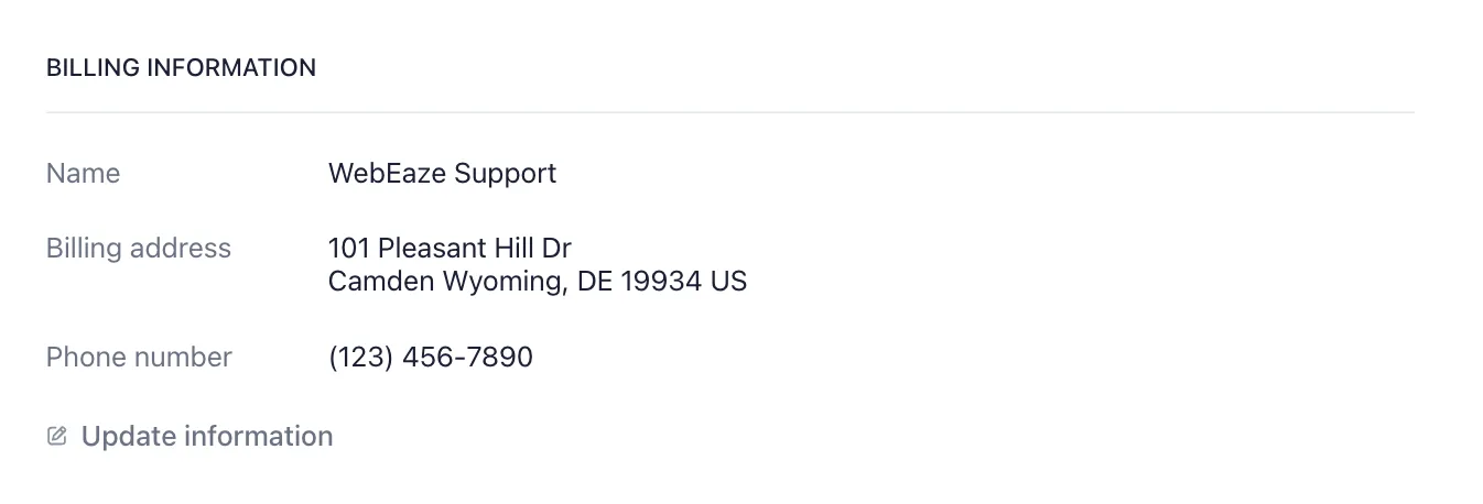 Update Billing Info Second Screenshot
