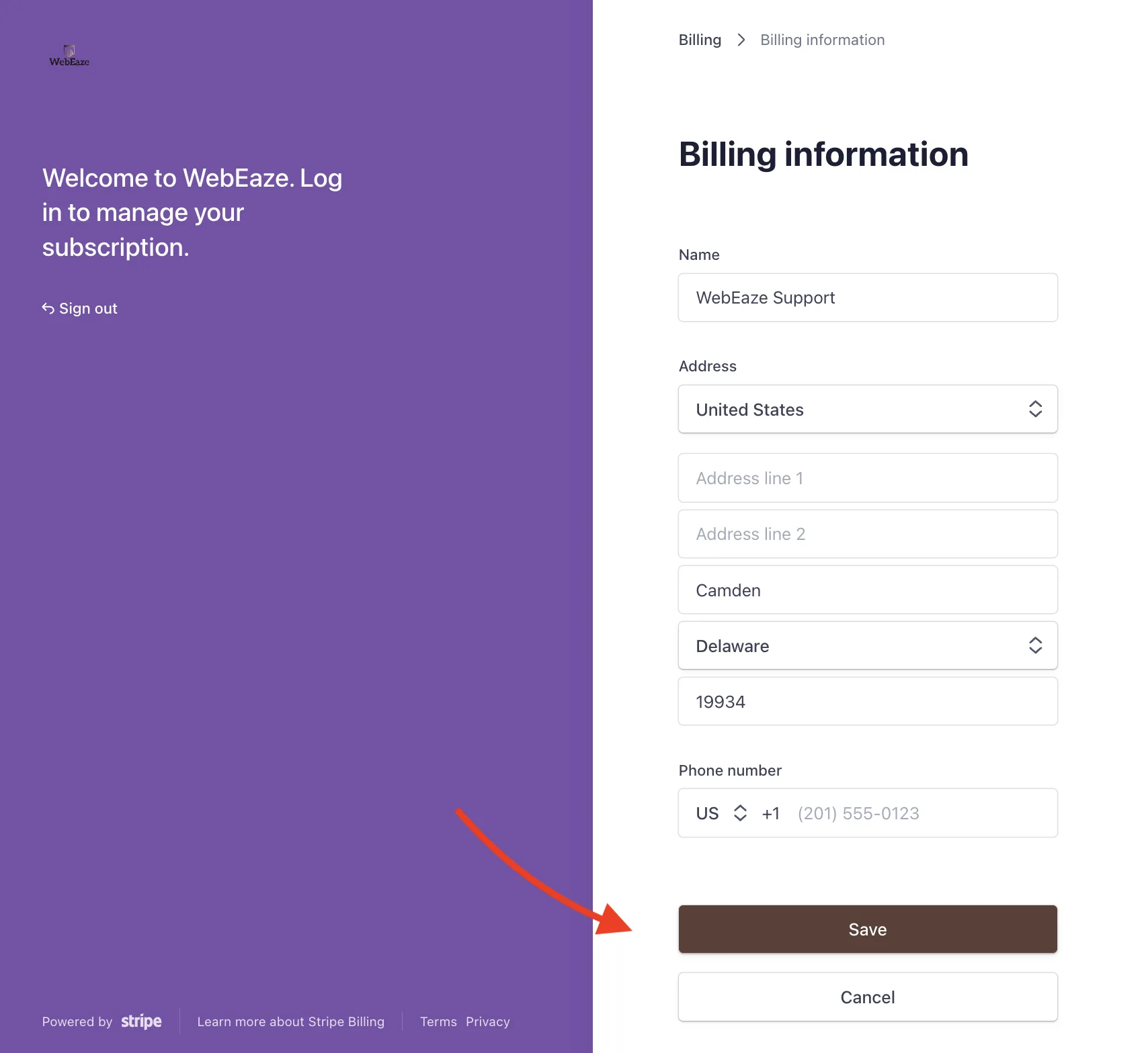 Update Billing Info Third Screenshot