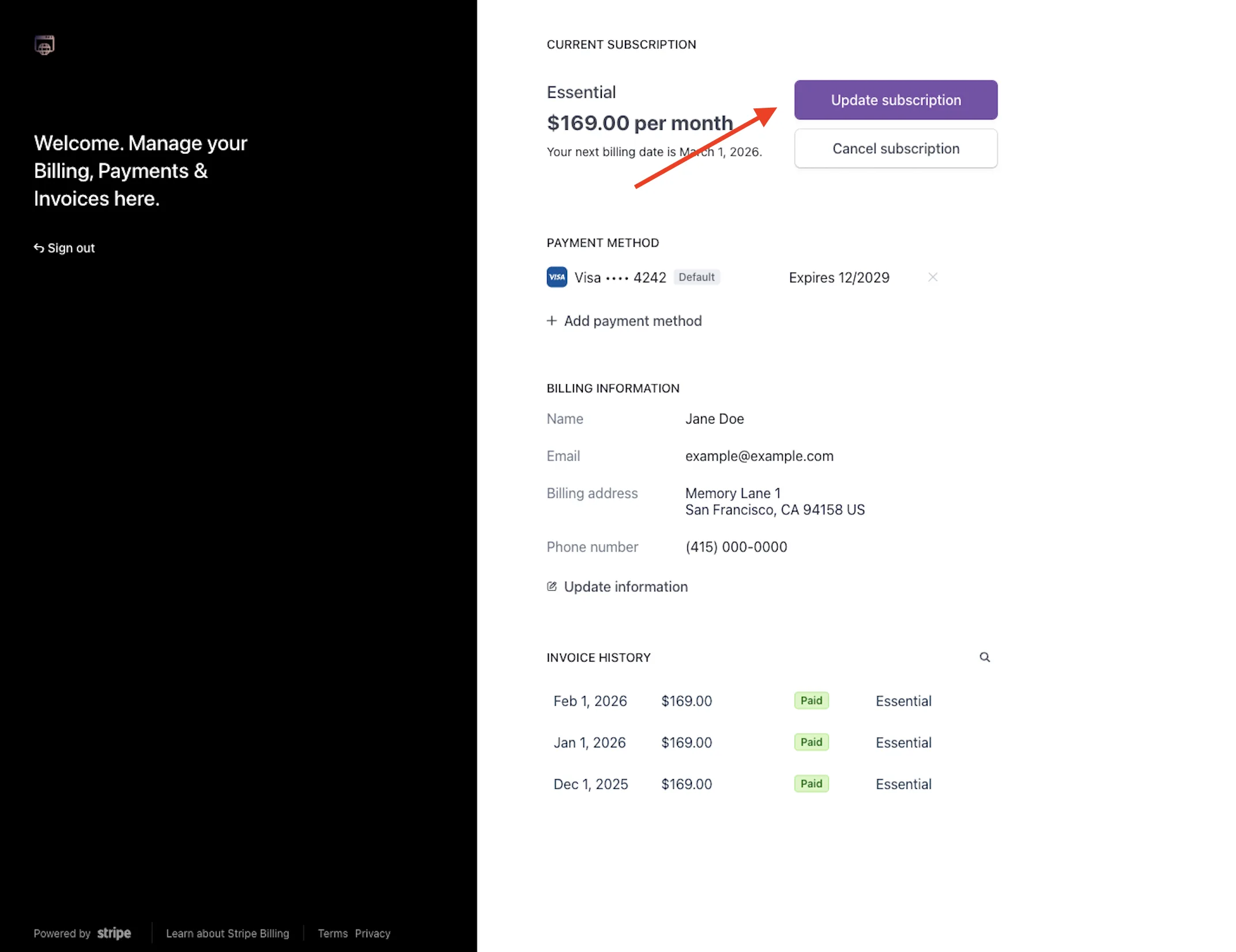 Update Subscription Screenshot