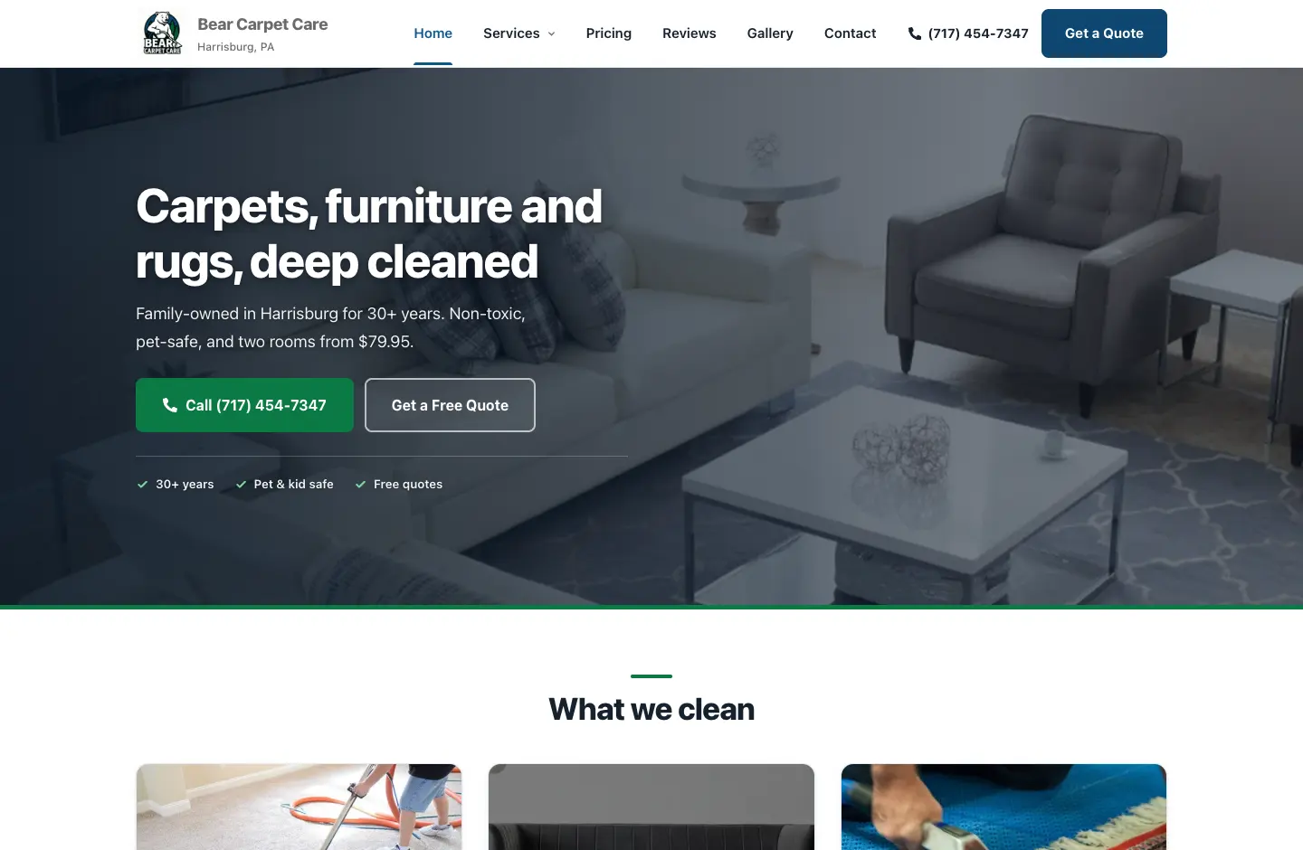 Bear Carpet Care website designed by WebEaze