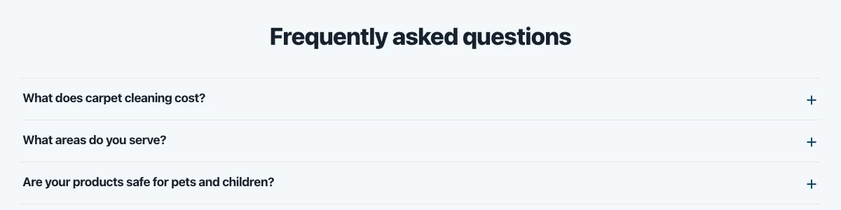 FAQ answering cost, service area and pet safety questions