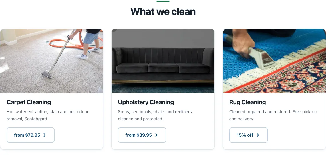 The three Bear Carpet Care service categories