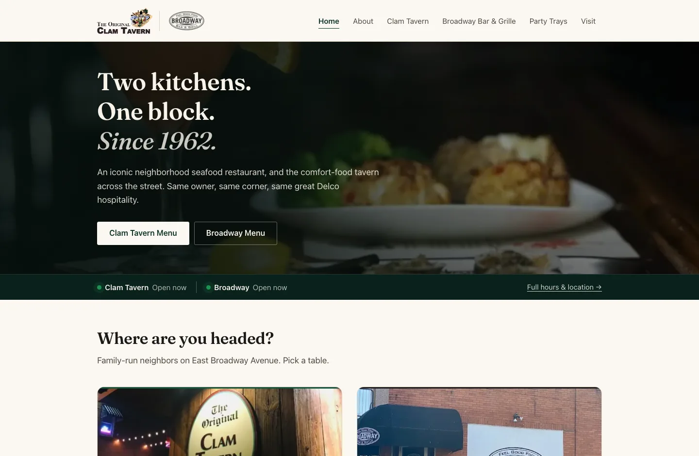 The Original Clam Tavern website after WebEaze rebuilt it