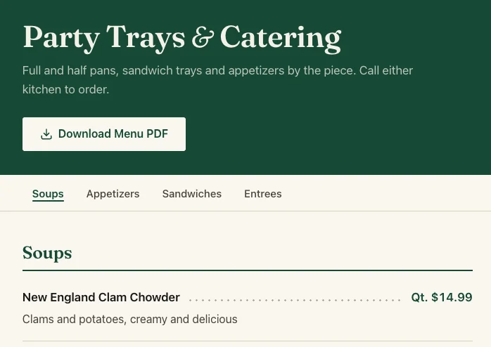 Party trays and catering section