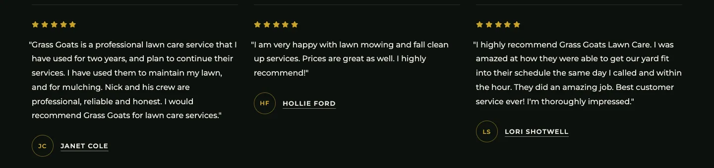 Customer reviews shown on the Grass Goats website