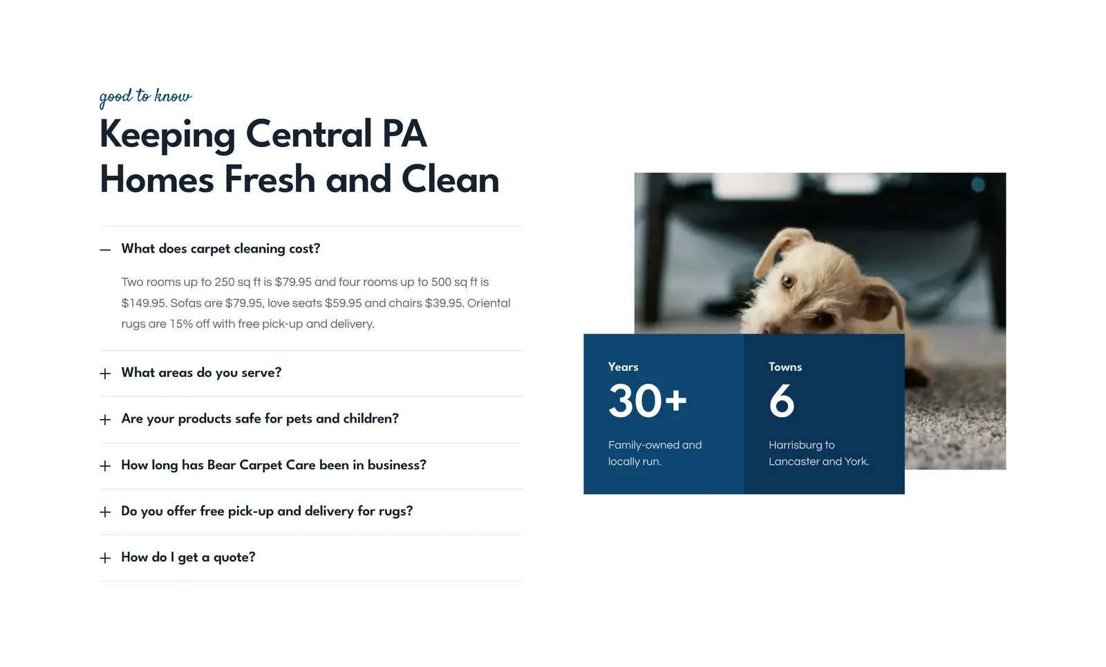 The FAQ on the Bear Carpet Care website