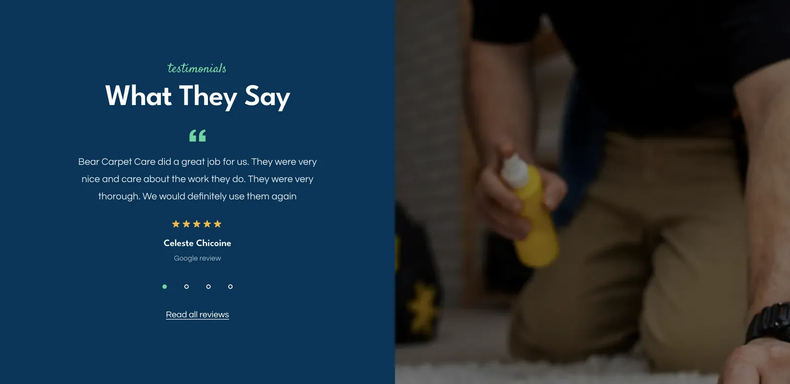 Google reviews on the Bear Carpet Care website