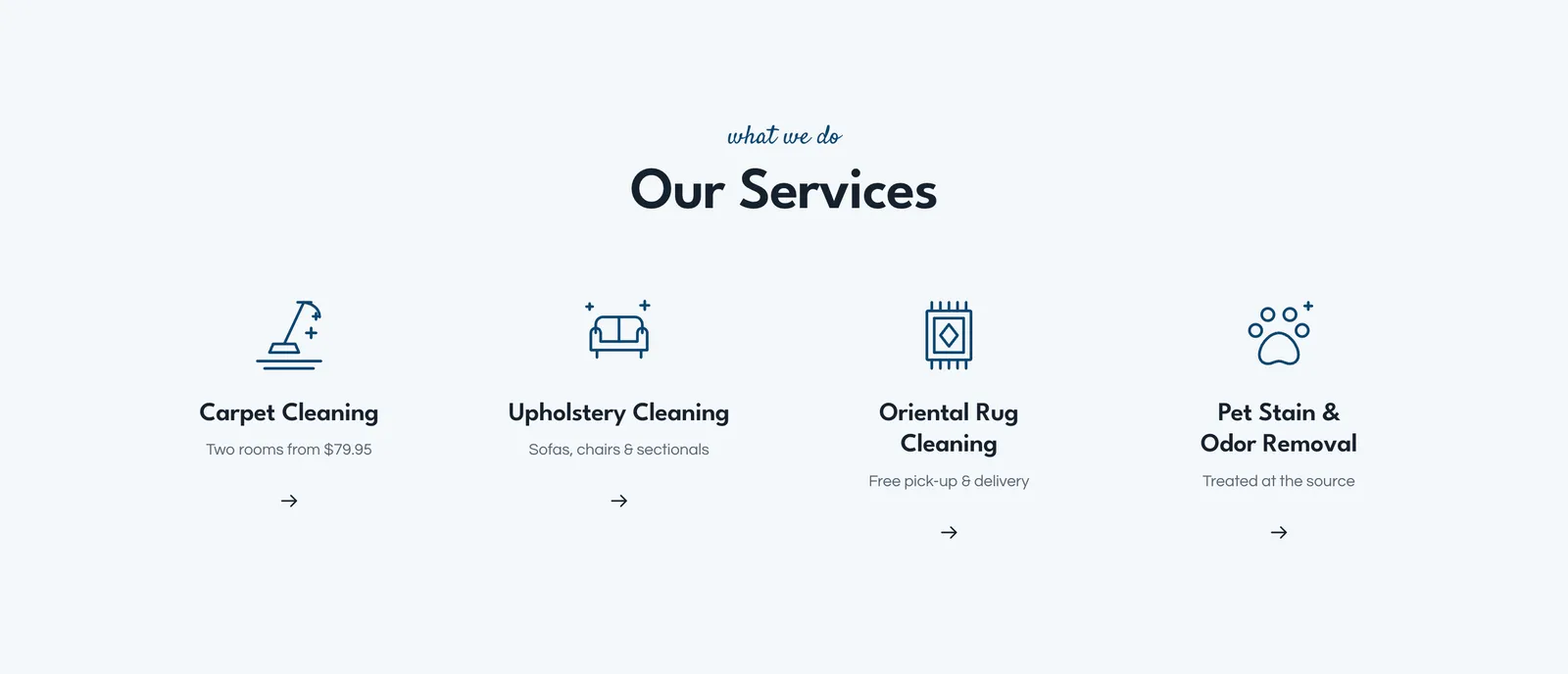 The services section of the Bear Carpet Care website
