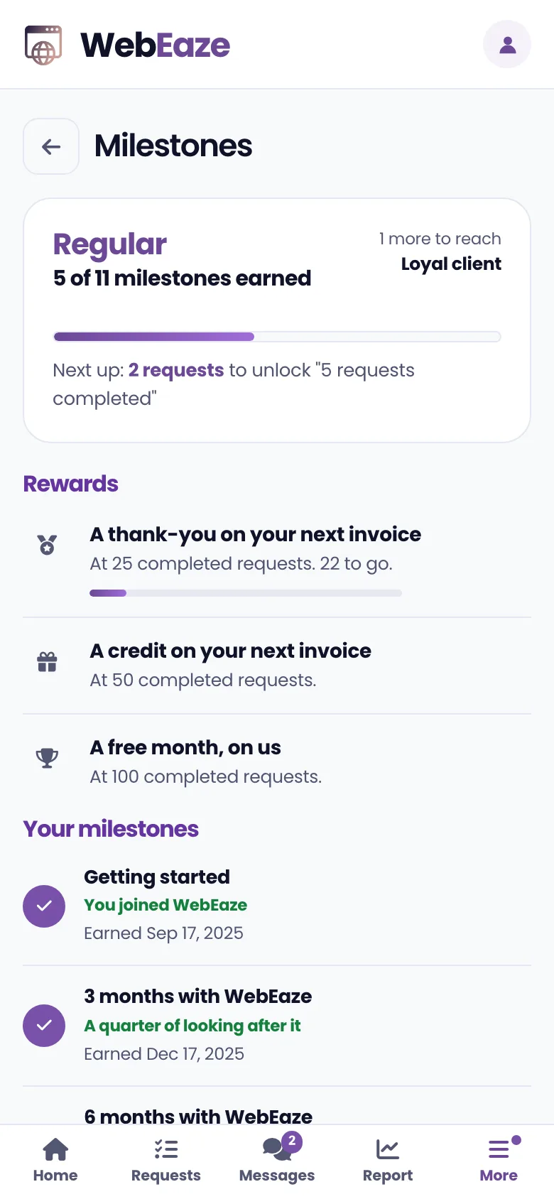 Milestones in the Client Portal
