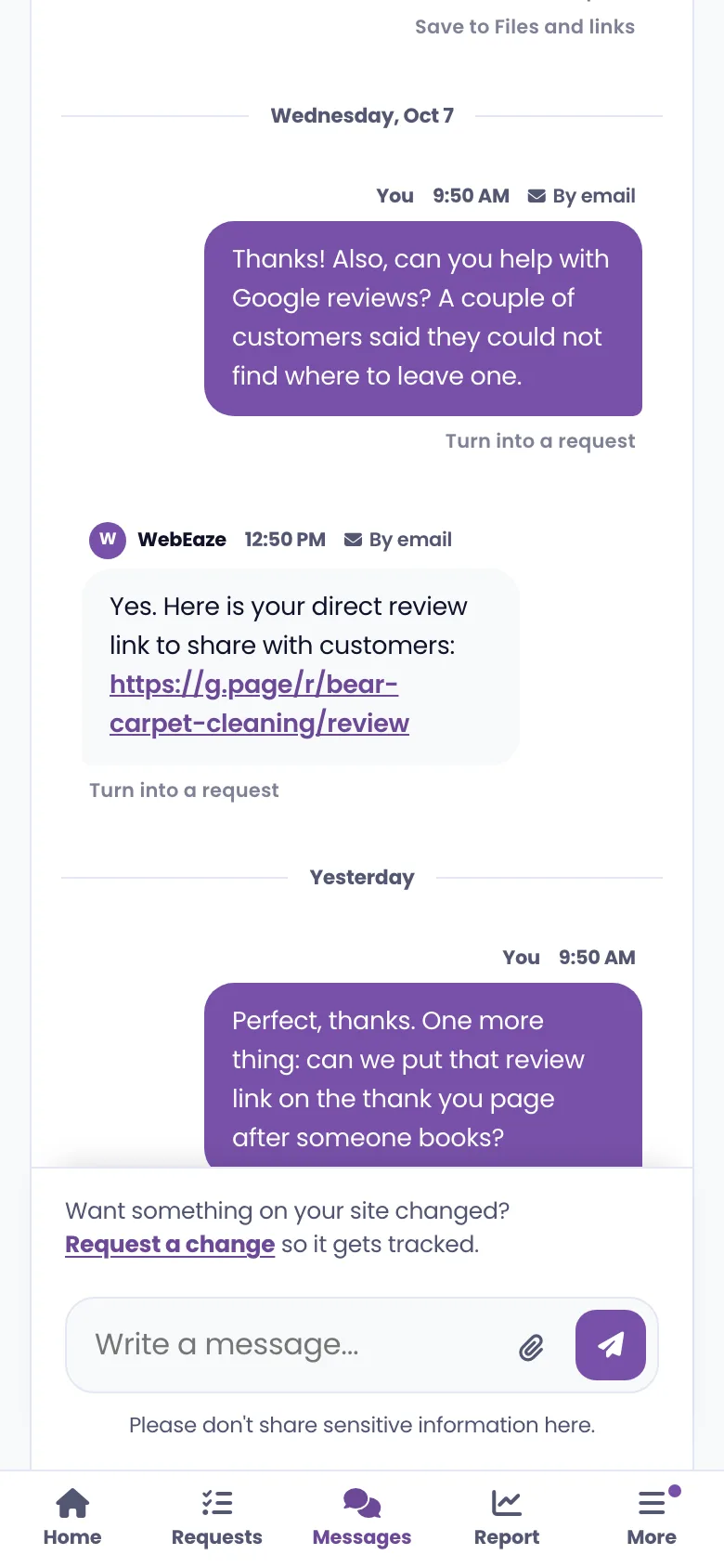 Messages in the Client Portal