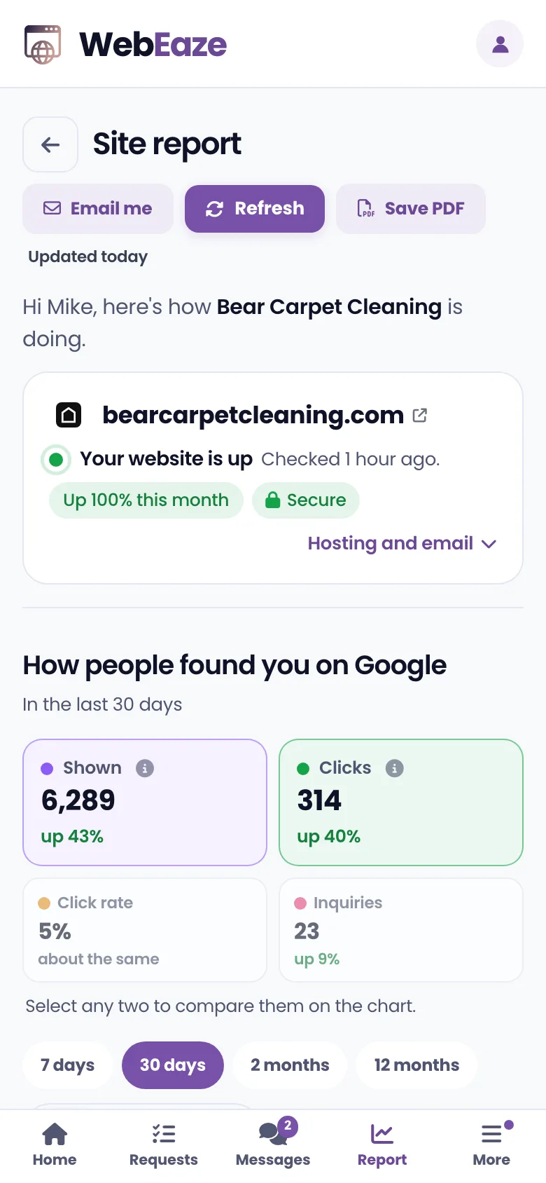 The site report in the Client Portal