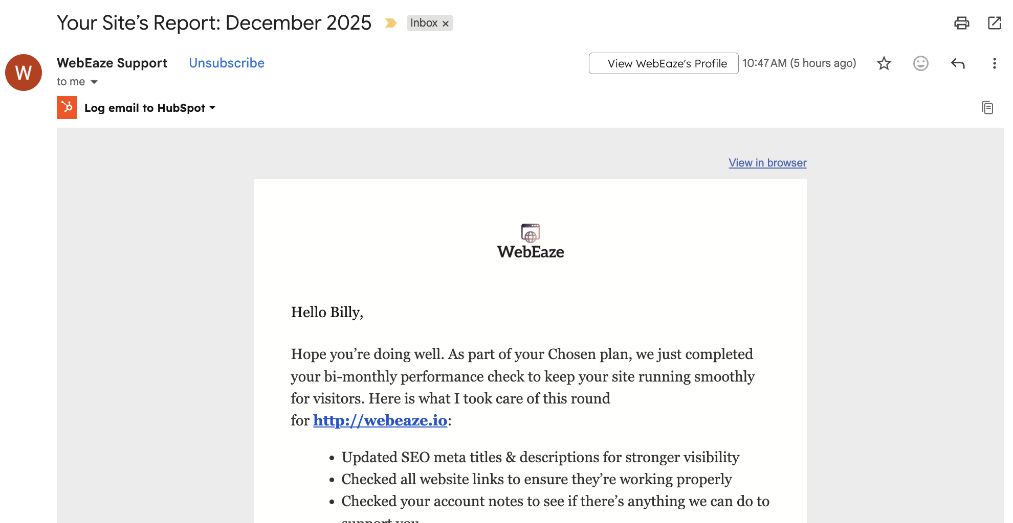 Example of a monthly website report