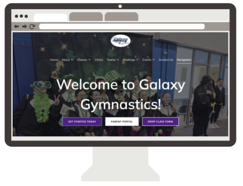 Desktop view of Galaxy Gymnastics site