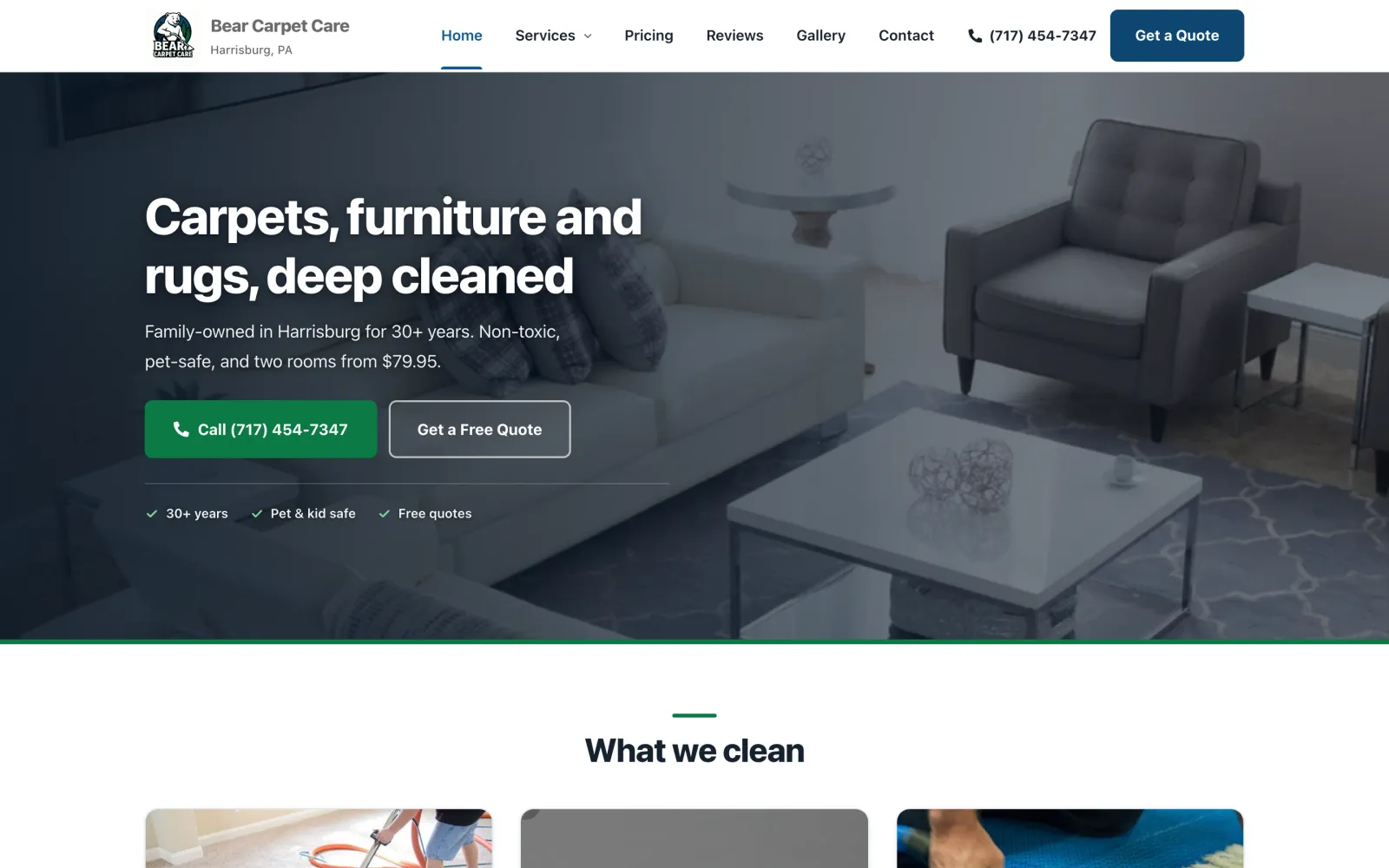 The Bear Carpet Care website